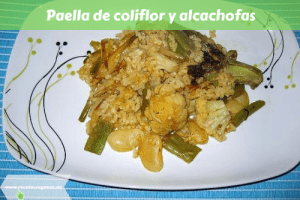 Paella de coliflor y alcachofas